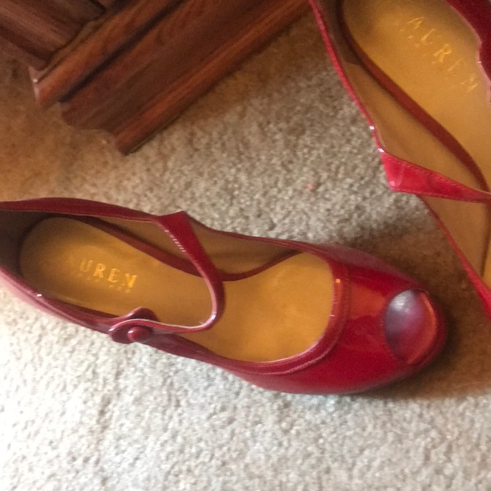👠Classy& Sexy! Ralph Lauren Red Peep Toe Heels!💄